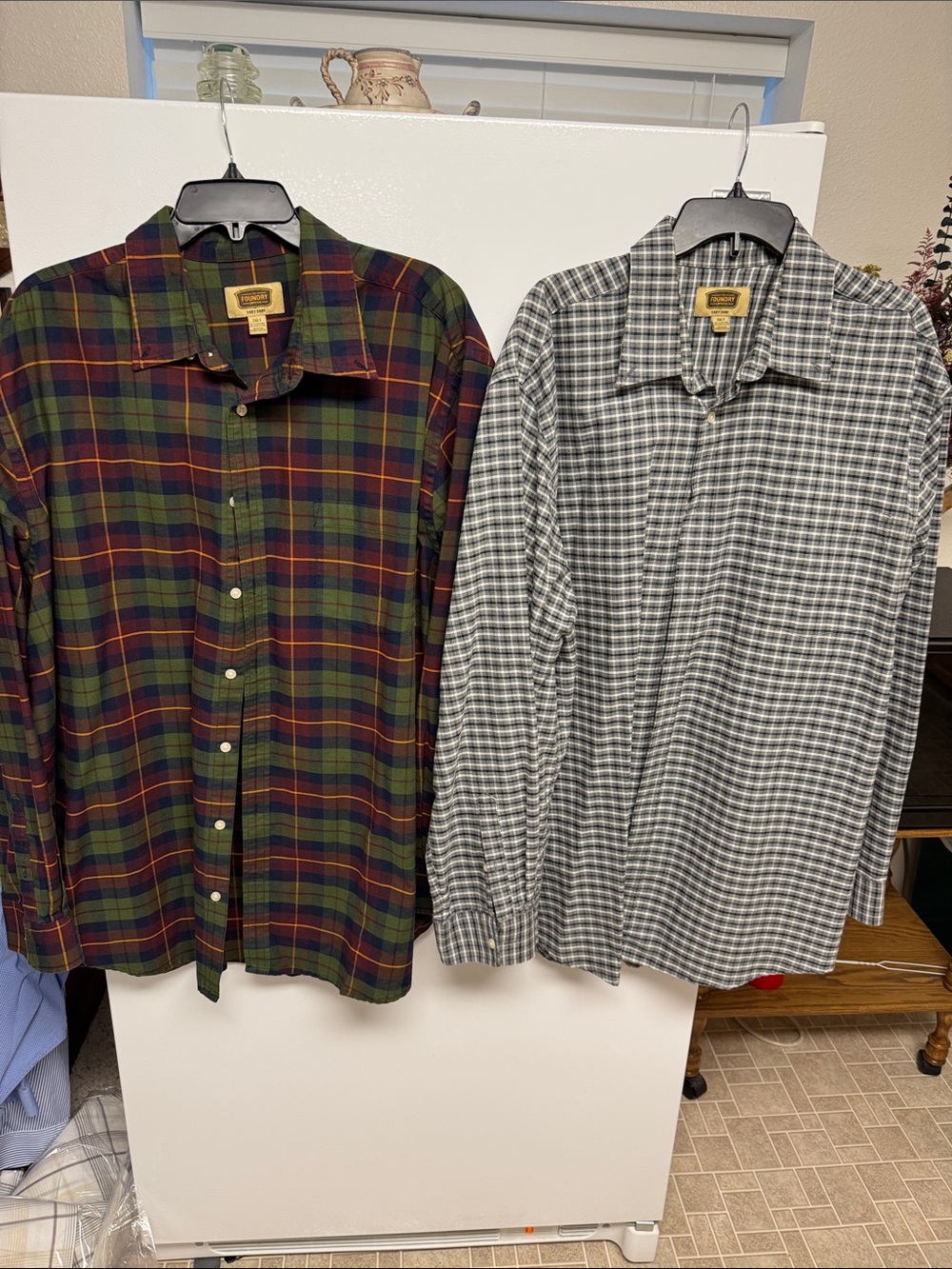 2 The Foundry Men's Green Navy & Burgundy Plaid & Black/Grey long sleeve men’s